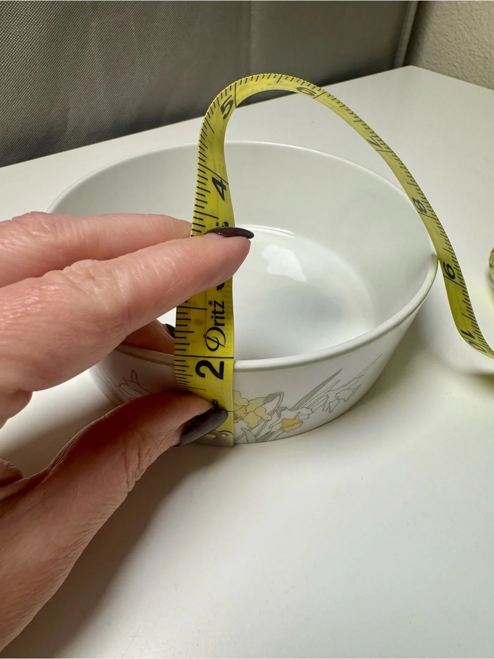White Ceramic Floral Serving Bowl with Yellow Daffodil Motif, Block Spal 1983